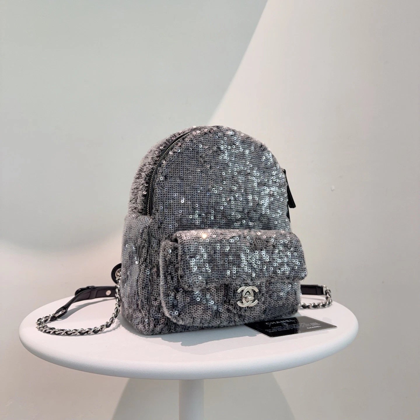 Chanel Sequin Mini Backpack Daypack Black Base Clear Sequin Full Leather