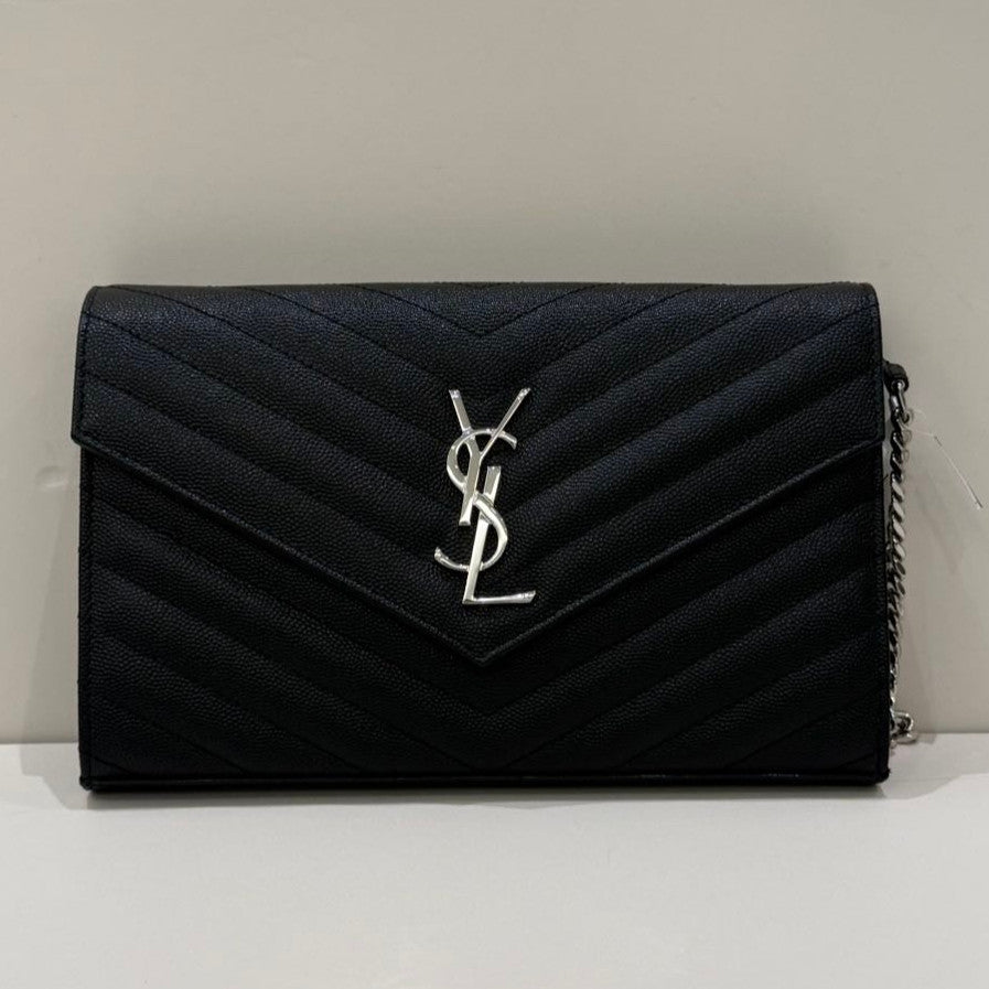 Saint Laurent Envelope Chain Shoulder Bag Black Silver - Classic Women's Fashion
