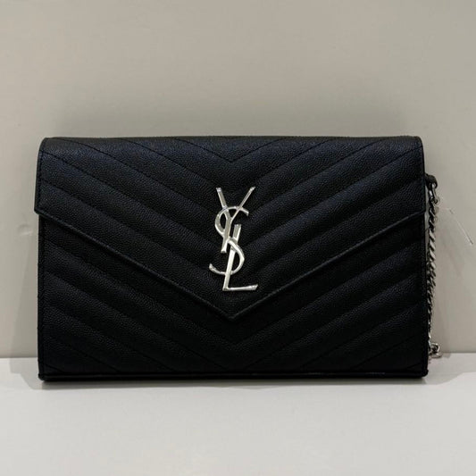 Saint Laurent Envelope Chain Shoulder Bag Black Silver - Classic Women's Fashion