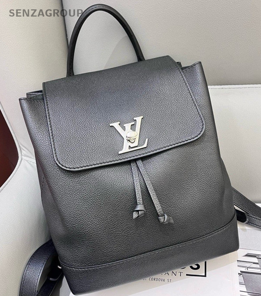 Louis Vuitton LockMe Calfskin Leather Backpack  Black Silver Unisex Adults