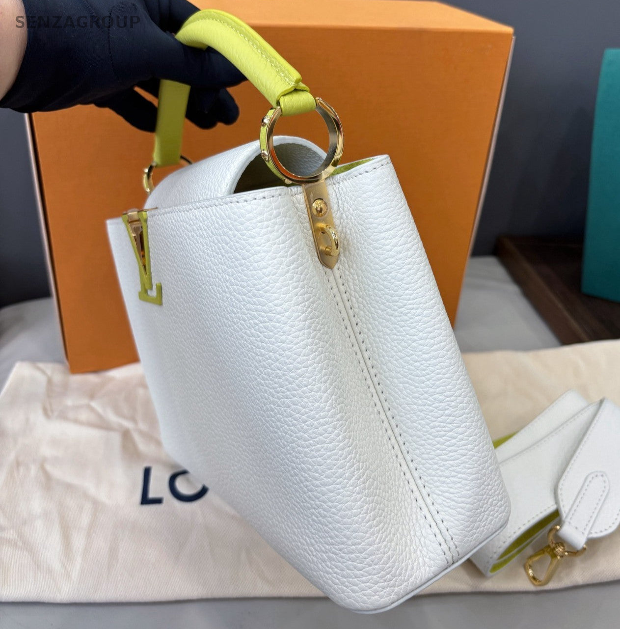 Louis Vuitton Capucines BB Top Handle Bag Crossbody White Gold Women Classic