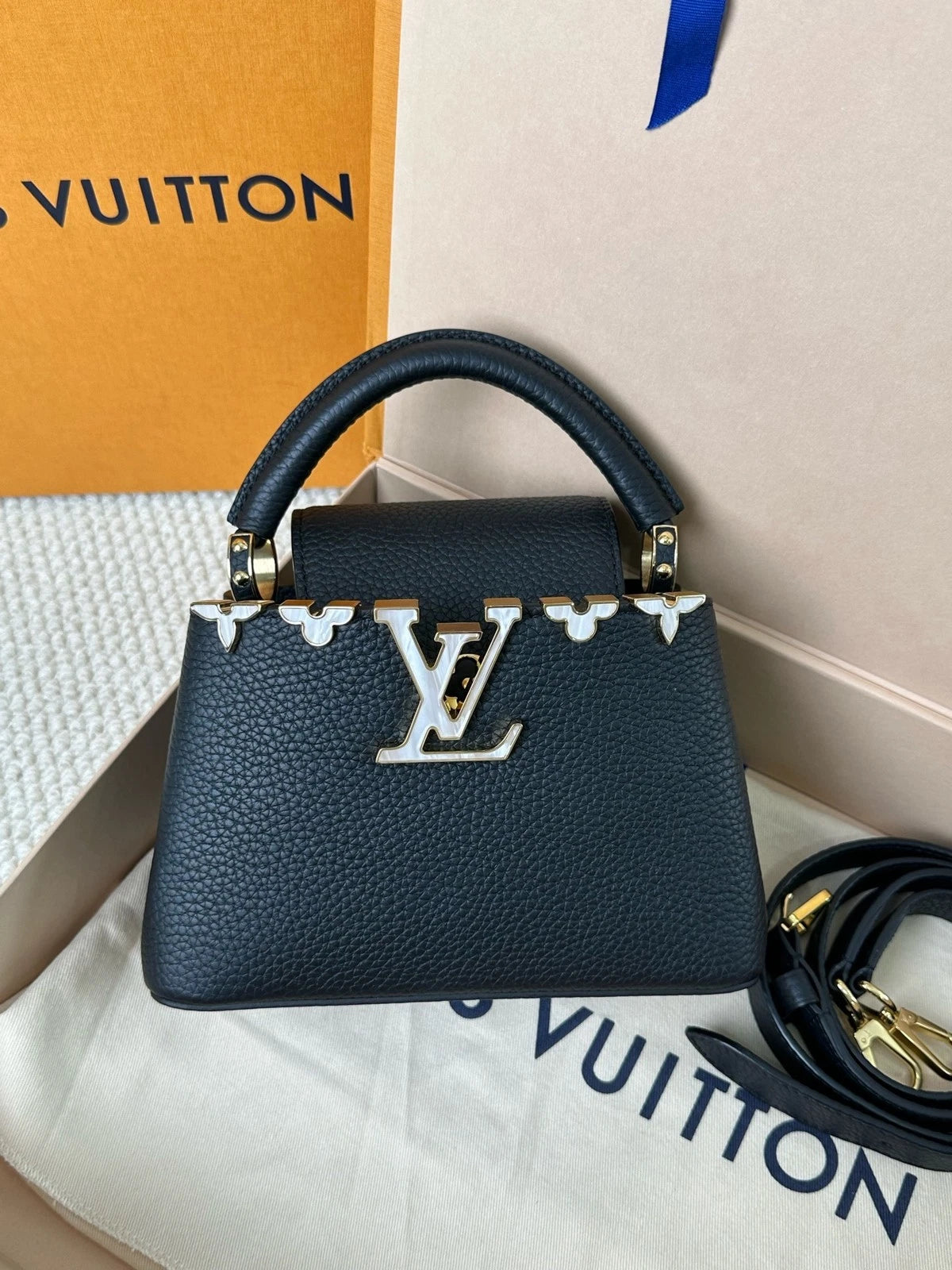 Louis Vuitton Black Gold Capucines Mini Crossbody For Women