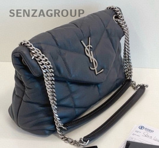 YSL Saint Laurent LouLou Puffer Medium Elephant Grey Crossbody almost brand new