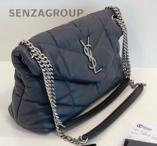 YSL Saint Laurent LouLou Puffer Medium Elephant Grey Crossbody almost brand new