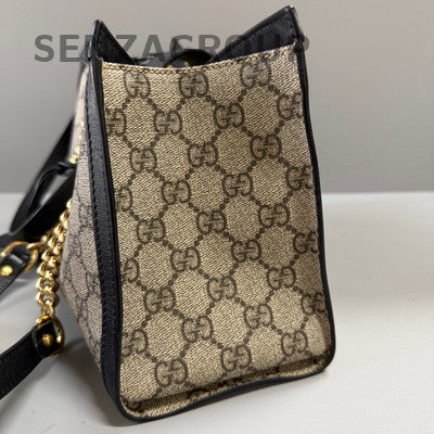Gucci Small Padlock Chain Shoulder Bag Black Brown Gold Hardware