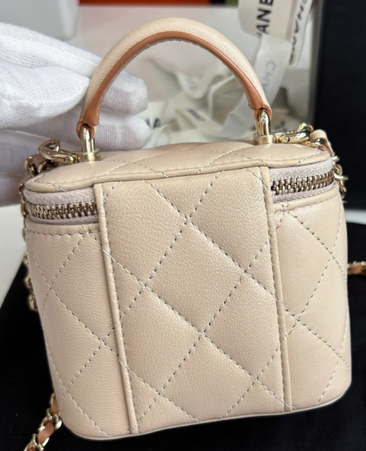 CHANEL Classic Box mini Top Handle Chain Strap Crossbody bag Women beige