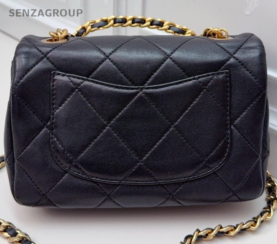 Chanel PM Chain Shoulder Bag Crossbody Black Gold Women Classic