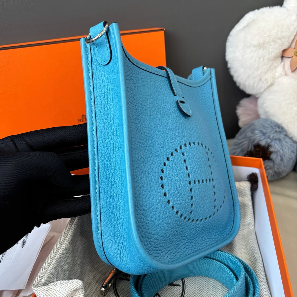 Hermes Evelyne Mini Shoulder Crossbody Blue Silver Women Classic