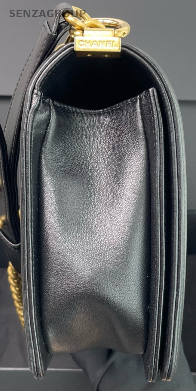 Chanel Leboy Calfskin Chain Shoulder Bag Crossbody Black Gold Women Classic