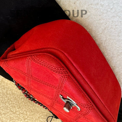 Chanel Red Silver Quilted Chain Shoulder Bag Mini Classic Women