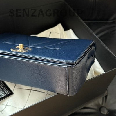 Chanel Classic Flap Blue Gold Chevron Chain Shoulder Bag