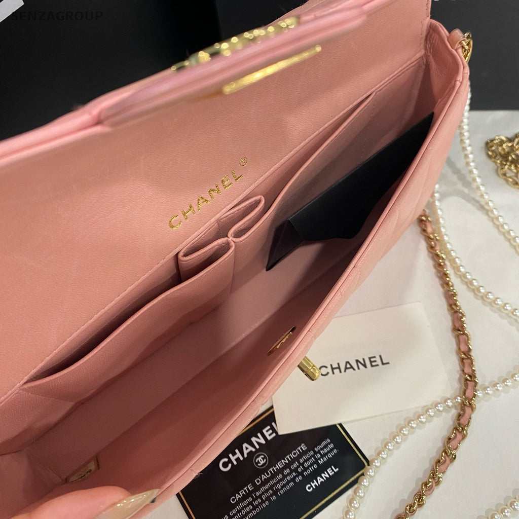 CHANEL Classic Flap CC Logo Chain withe Pearl Strap Shoulder bag Pink Women