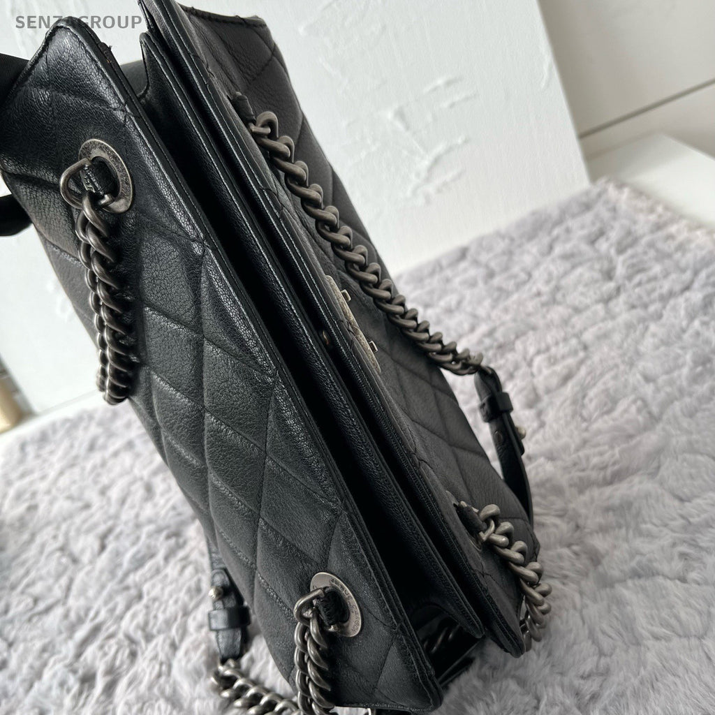 Chanel Mademoiselle De Madras Lambskin PM Chain Shoulder Bag Black Silver Women