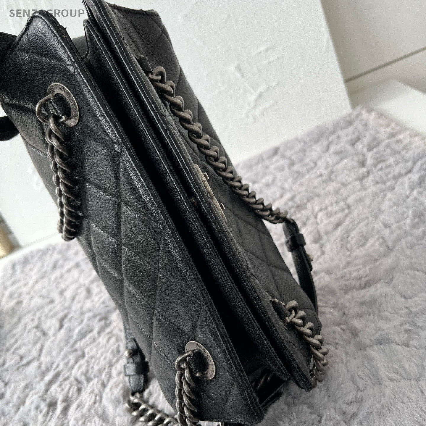 Chanel Mademoiselle De Madras Lambskin PM Chain Shoulder Bag Black Silver Women