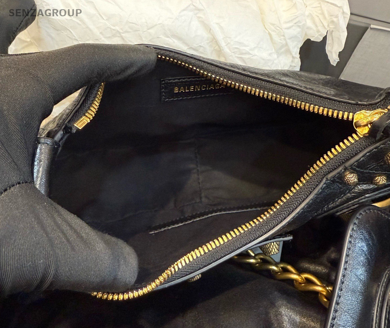 Balenciaga Le City Chain Shoulder Bag Black Gold Women Classic Fashion
