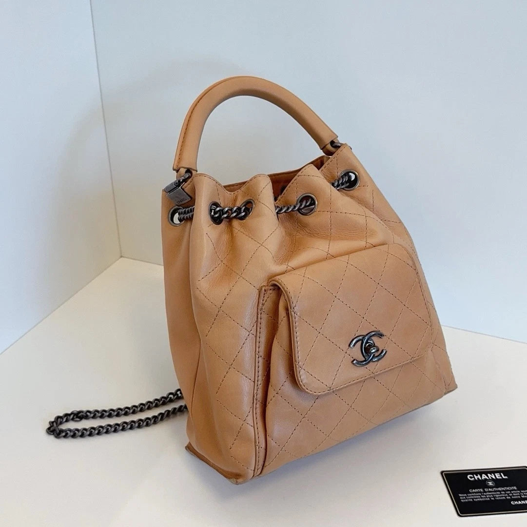 Chanel Bucket Backpack Chain Top Handle Bag Brown Women Classic
