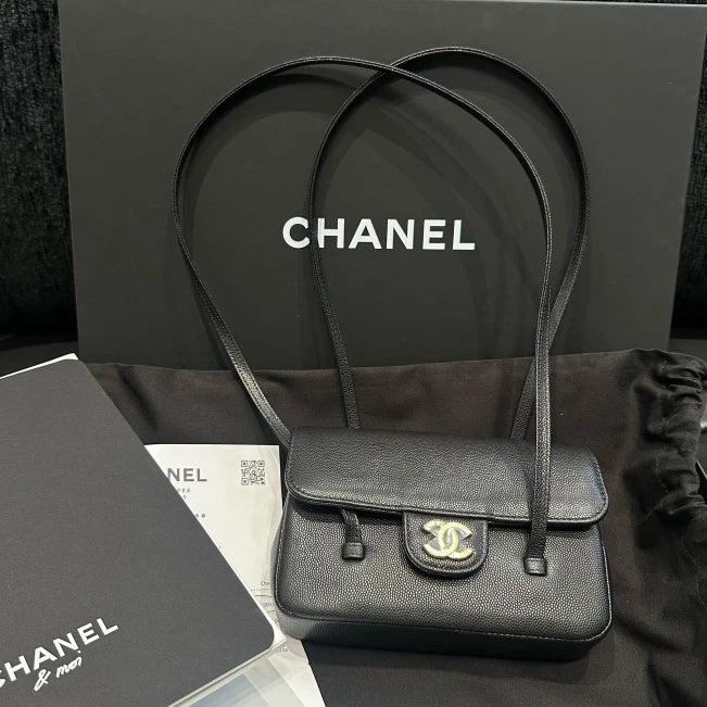 Chanel Preppy Coco Mini Shoulder Bag Black Gold Used Women Classic Fashion D