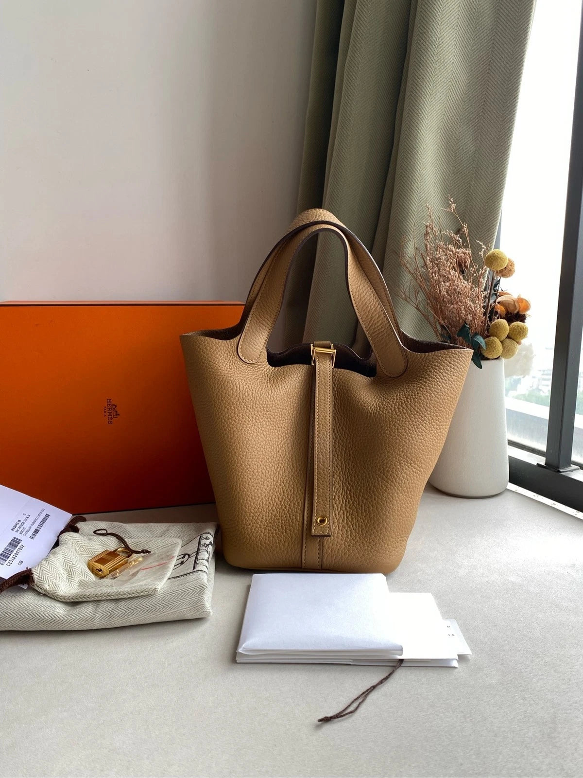 Hermes Picotin18 Gold Leather Bucket Bag For Women