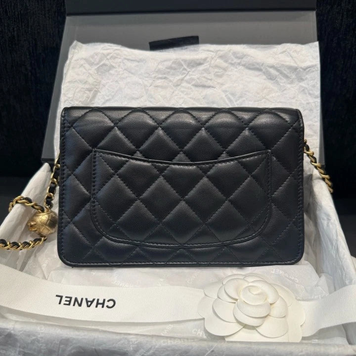 Chanel Woc Chain Lambskin Shoulder Crossbody Bag Black Gold Women D