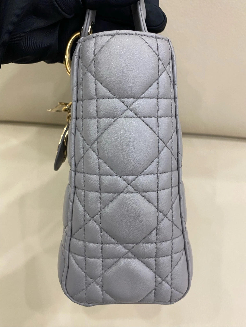Dior Lady Dior Lambskin Gray Shoulder Bag Top Handle Excellent