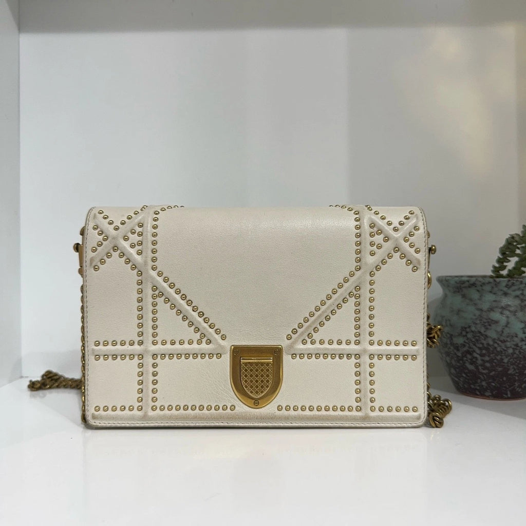 Dior White Rivet Shield Chain Shoulder Crossbody Bag For Women