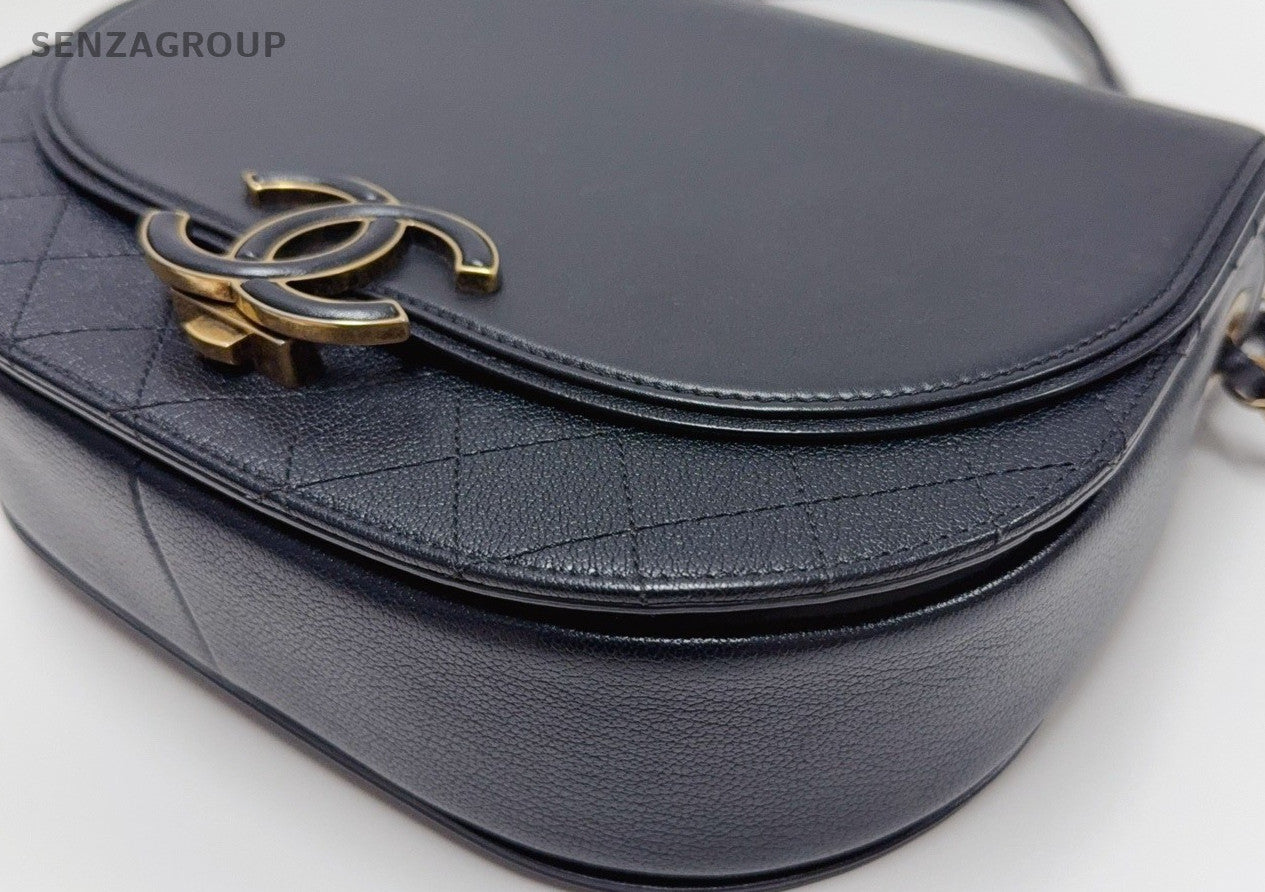 Chanel Cuba Series Calfskin 2Way Shoulder Bag Crossbody Black Gold Women Classic