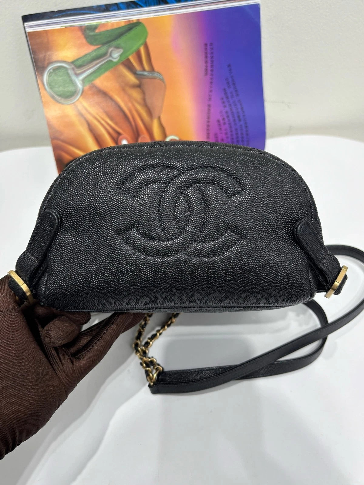 CHANEL Black Gold Calfskin Vanity Case Backpack For Women