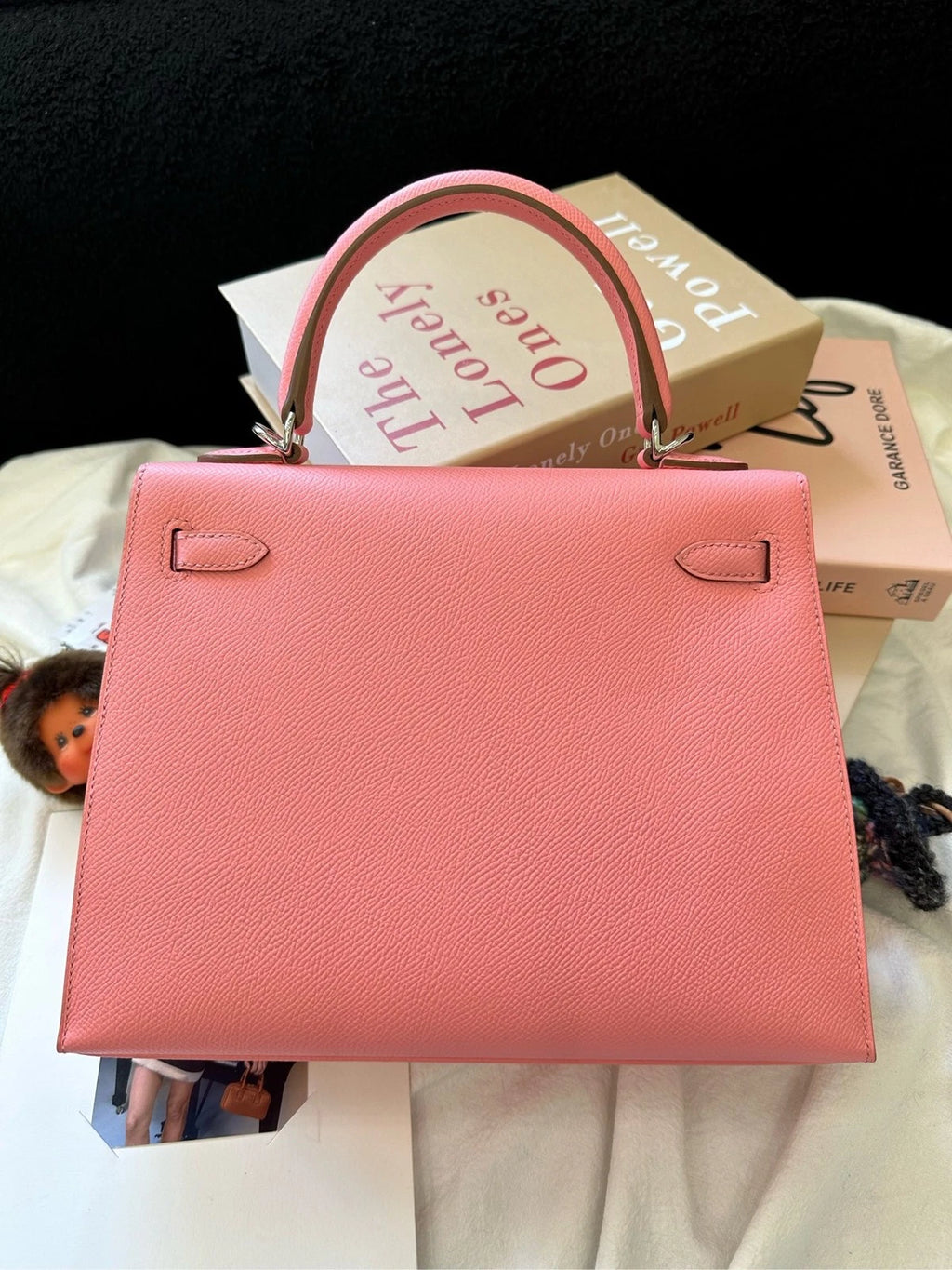 Hermes Kelly25 Pink Leather Top Handle Bag For Women