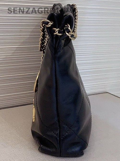 Chanel 22 Mini Calfskin Chain Shoulder Bag Black Gold Women Classic Vintage