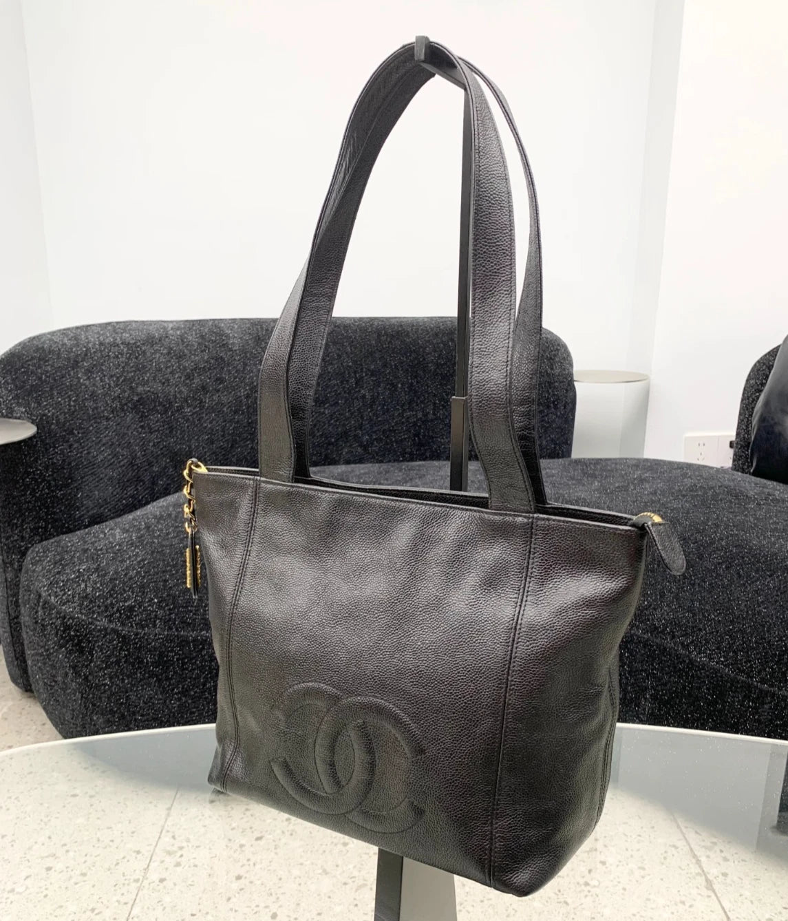 Chanel Calfskin Black Shoulder Bag Gold Hardware Claasic S Excellent