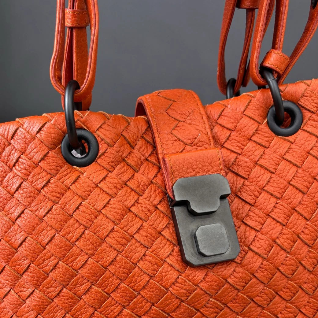Bottega Veneta Roma Tote Mini Handbag Shoulder Bag Orange Women Classic