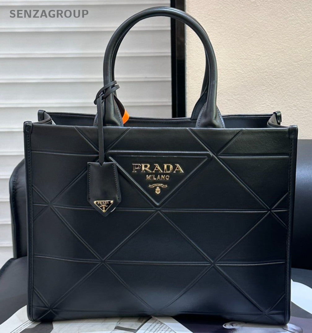 Prada Calfskin Tote Top Handle Bag Black Used Women Classic