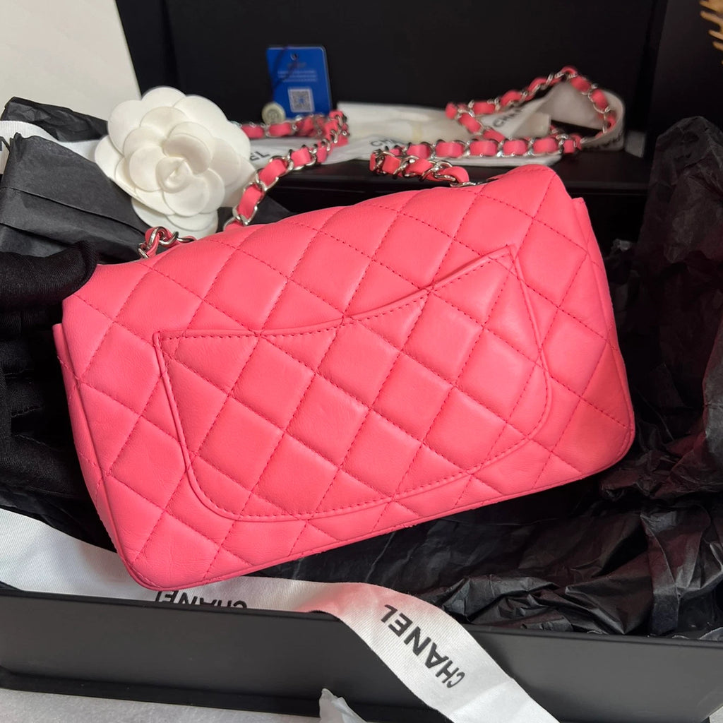 Chanel Classic Flap Mini Chain Shoulder Crossbody Pink Silver Women Fashion