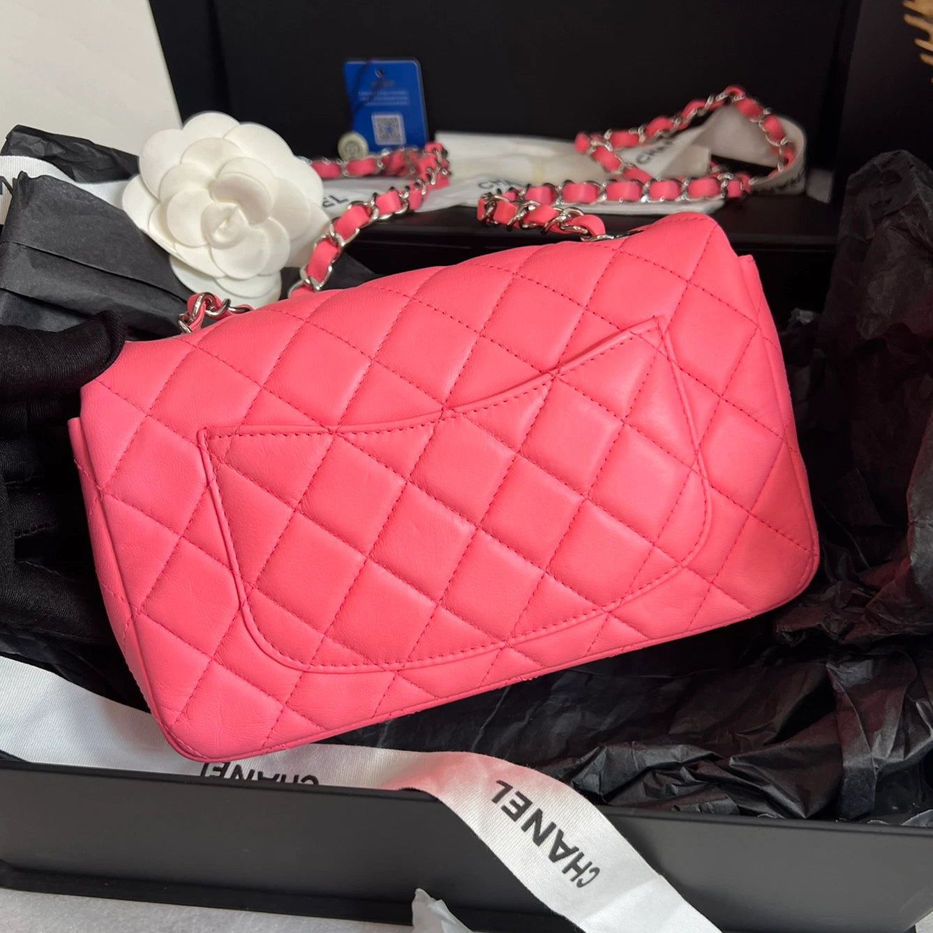 Chanel Classic Flap Mini Chain Shoulder Crossbody Pink Silver Women Fashion