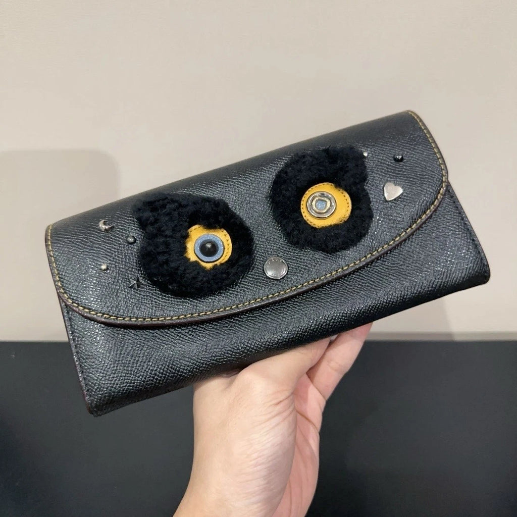 Coach Women's Panda Envelope Leather Long Wallet Clutch Black