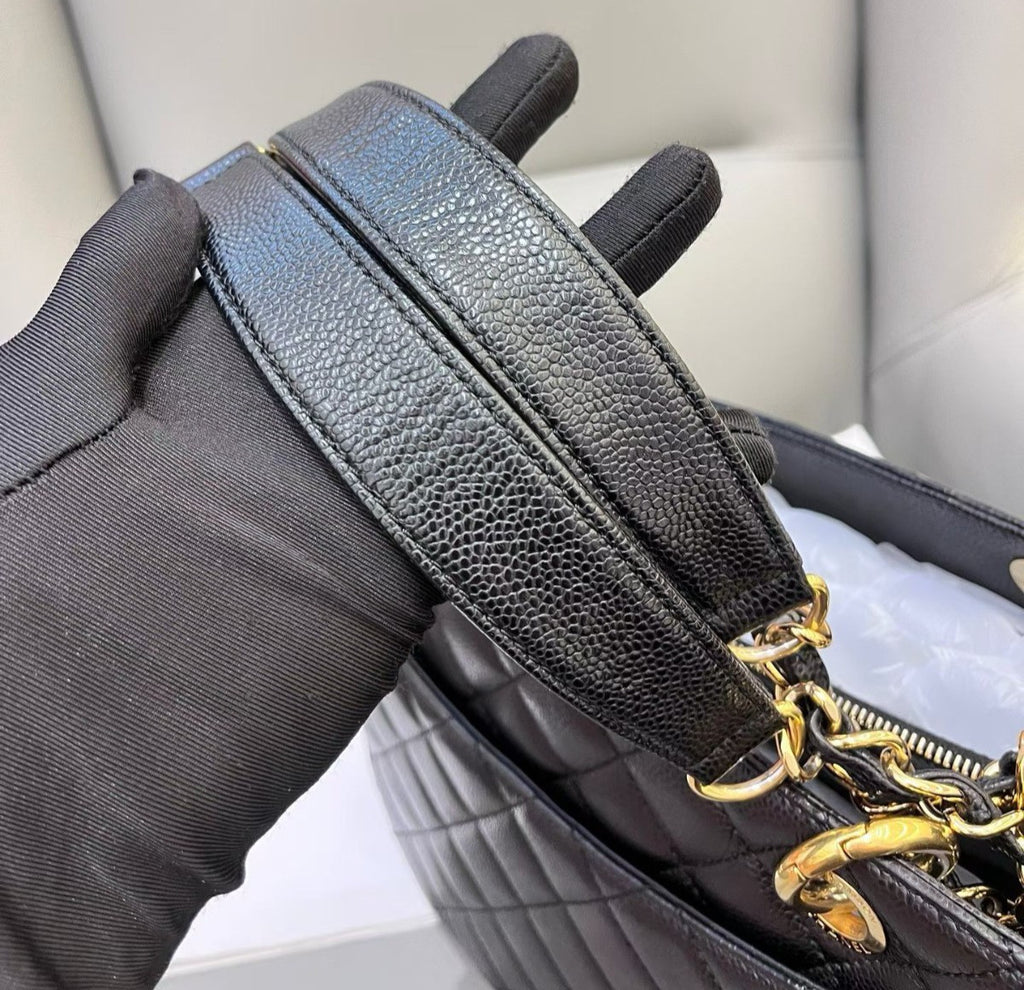 Chanel GST Chain Shoulder Bag Black Gold Women Classic Diamond