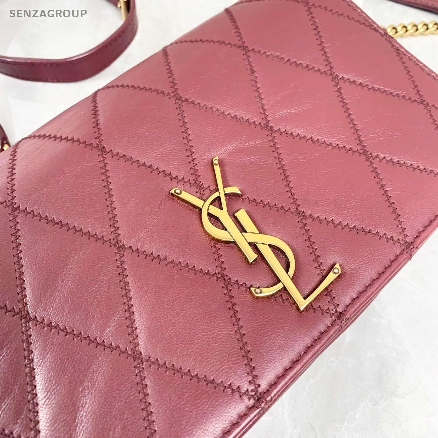 YSL Saint Laurent Diamond pattern Logo Shoulder bag Crossbody Wine Red Women