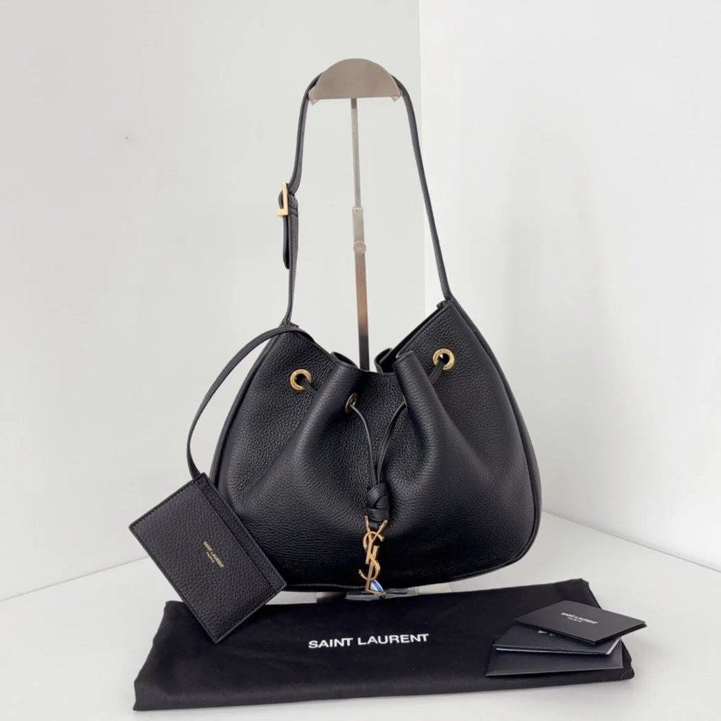 Excellent Saint Laurent Hobo Paris Vii Black Bucket Shoulder Bag Gold Hardware