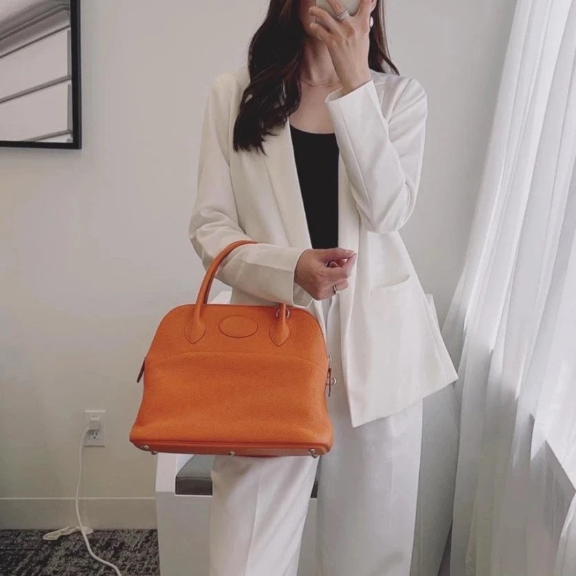 Hermes Bolide31 GM Top Handle Crossbody Orange Silver Women Classic