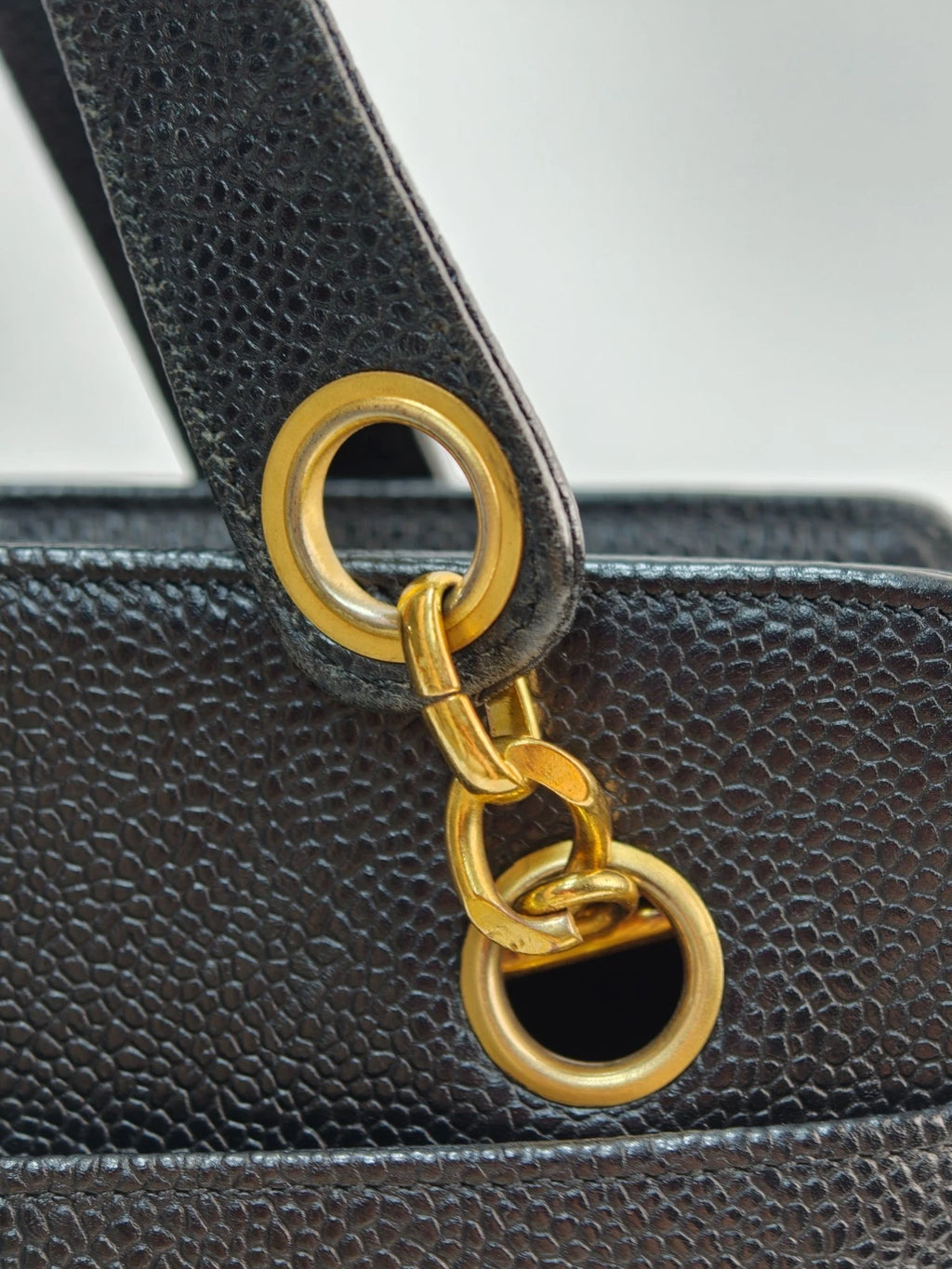 Chanel Vintage Tote Bag Shoulder Bag Black Gold Hardware Women Classic