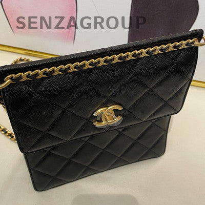 Chanel 23A Black Gold Chain Backpack Calfskin Classic Quilted Pattern