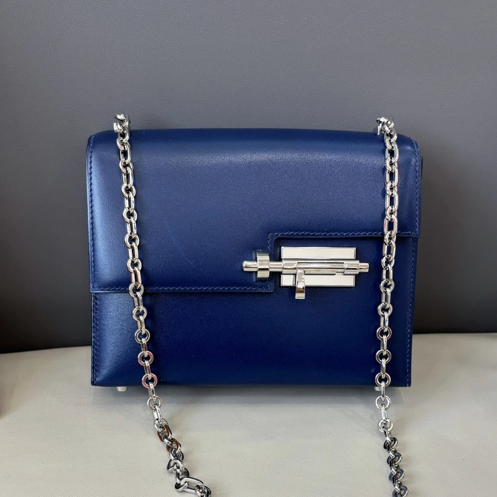 Hermes Verrou Mini Chain Shoulder Bag Blue Silver Used Women Classic