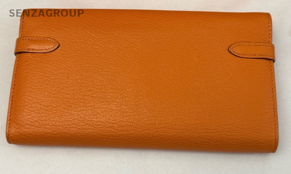Hermes Kelly Long Wallet 2Way Shoulder Bag Crossbody Orange Gold Women Classic