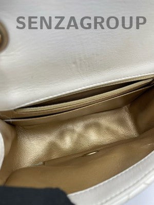 Chanel Classic Flap Gold Ball Chain Shoulder Bag White Diamond Quilted