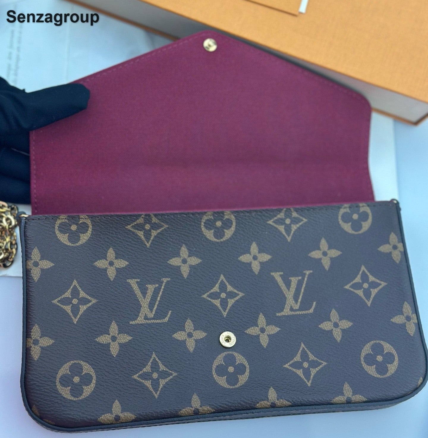Louis Vuitton Monogram Canvas Chain Shoulder Bag Brown Gold Women Classic