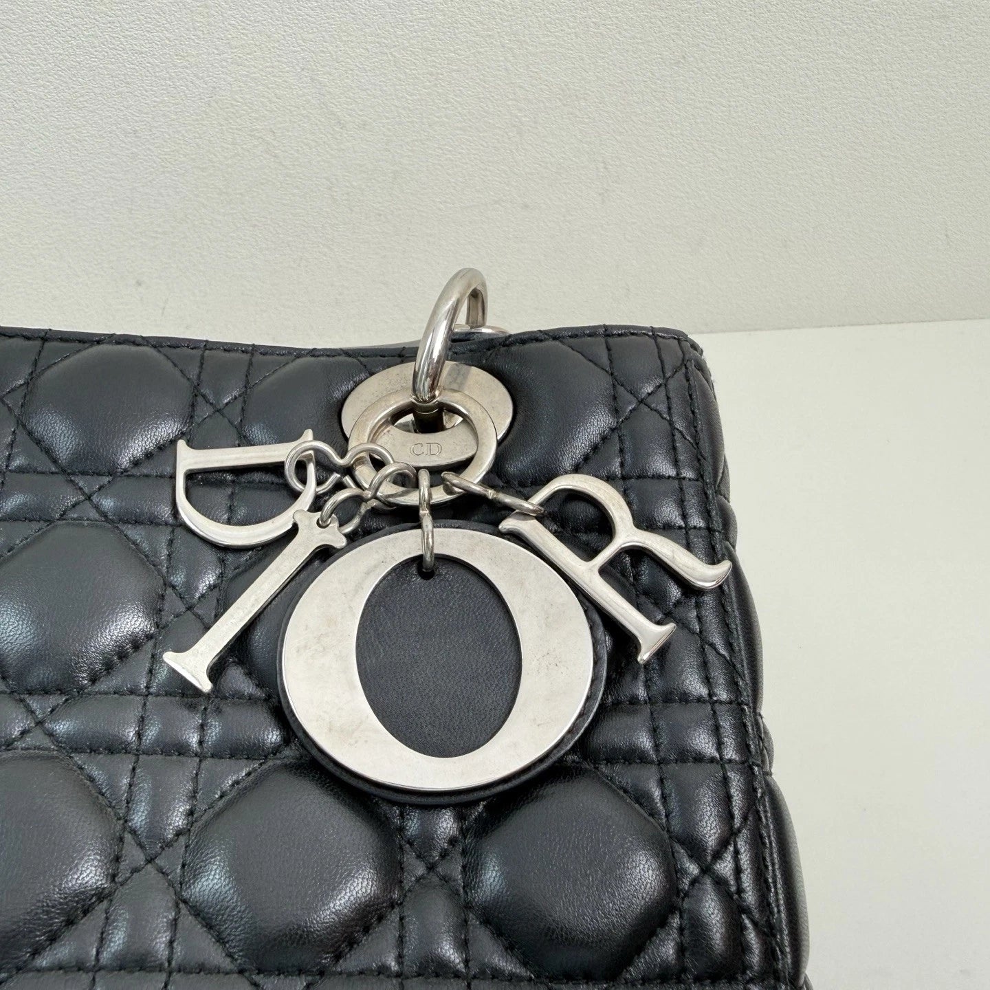 Dior Lady Dior Lambskin Black Crossbody Top Handle Excellent