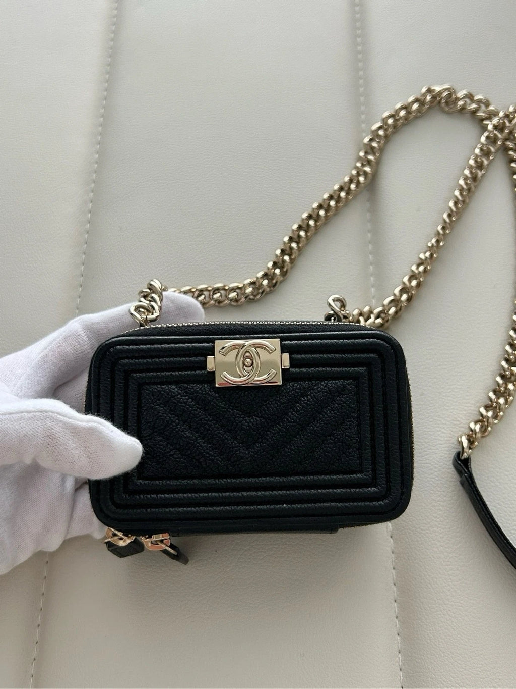 Chanel Mini Leboy Black Gold Leather Shoulder Crossbody Bag Women