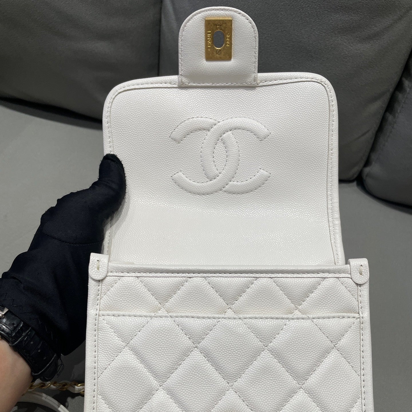 Chanel Quilted Messenger Chain Shoulder Crossbody Bag Platinum Women's Fashion