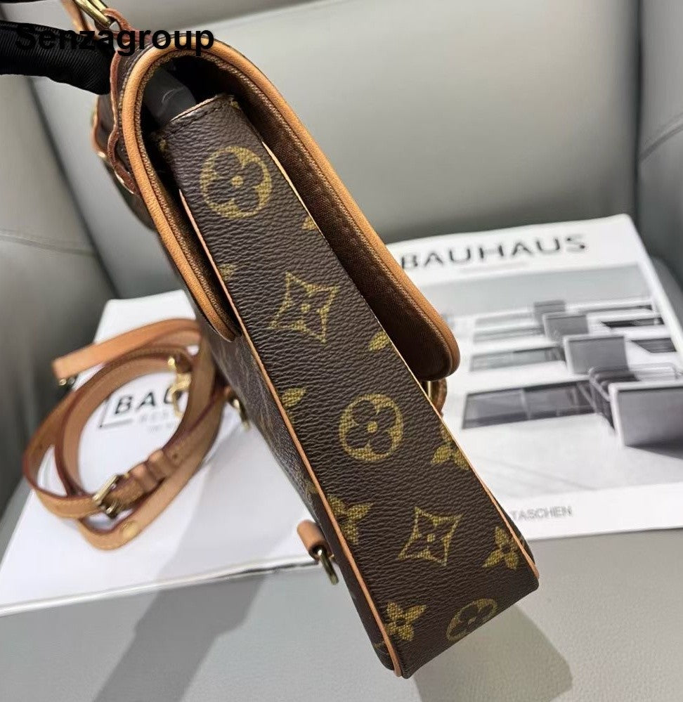 Louis Vuitton Cite GM Monogram Top Handle Shoulder Bag Brown Gold Women Vintage