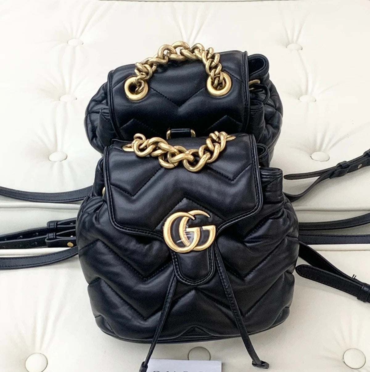 Gucci Marmont Calfskin Backpack Gold Chain S Excellent
